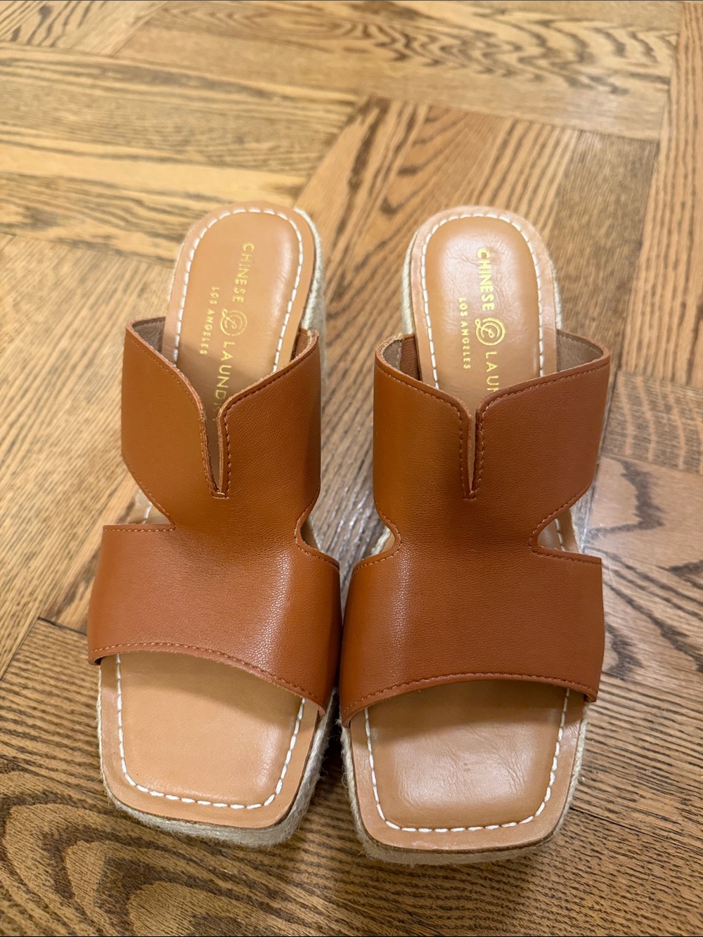 Chinese Laundry Cognac Leather Slide Mules
